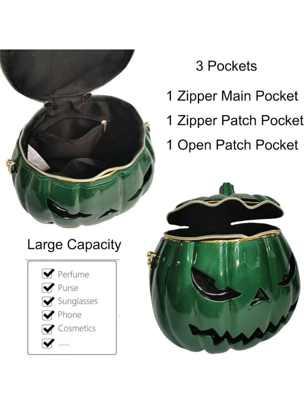 Women's Green Pumpkin Crossbody Purse For Gothic Halloween Shoulder Bag Purse